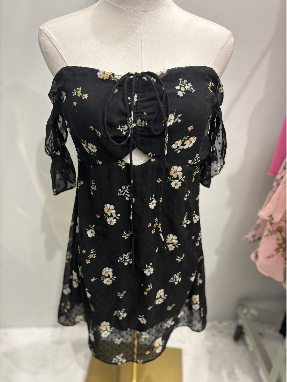 H&M Black Floral Off-Shoulder Dress